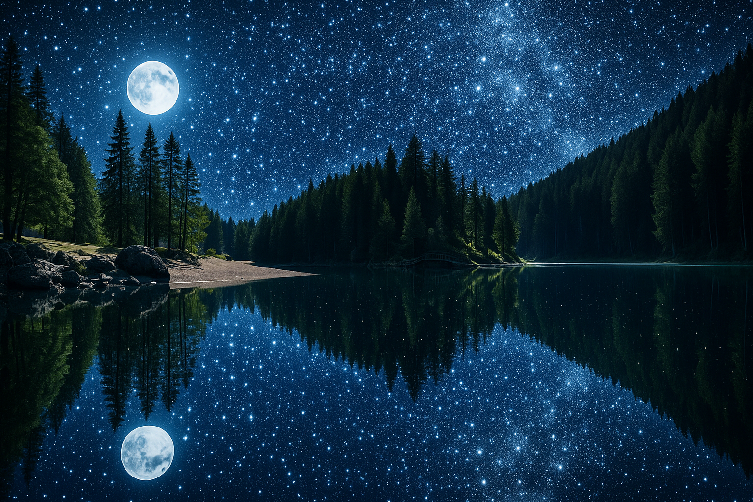 Moonlit Starry Lake